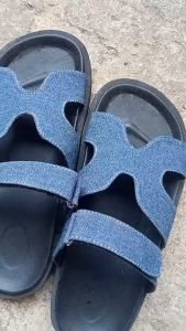 Sandal Wanita Flat Shoes Biru Kanvas Denim Ukuran Jumbo Besar Big Size XL 41 42 43 44