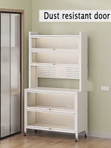 5-6Layers Kitchen Storage Cabinet Sideboard Cupboard Microwave Stand Cabon Steel Organizer With Pegboard Organizer & Wheelr