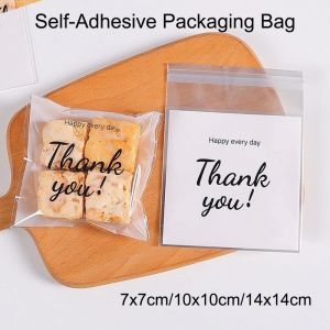 100Pcs Cookies Packaging Bag Bread Plastic Packaging Bag Self Adhesive Graham Bar Cookie Bag