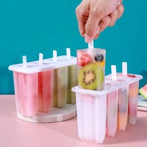 4 Even Old Popsicle Mold with Cover Household Childrens Cute Popsicle Ice Cream Mold DIY Homemade Ice Cream Sorbet Mold