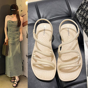 French Style Square Head Flat Bottom Slip-On Roman Sandals Womens Summer Outdoor Fashion Fairy Wind Skirt Matching Flats