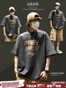 Áo Thun Cotton Nam Tay Ngắn Mùa Hè Thường Ngày Thoáng Khí Thường Ngày Tay Lửng in Chữ Phong Cách Mỹ Rộng Rãi Cotton Nguyên Chất