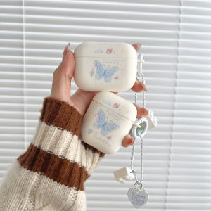 เคส Airpods 3 ลายผีเสื้อสีน้ำเงิน รุ่น 1 2 3 pro 4 5 แบบไร้สาย Bluetooth ป้องกันรอยขีดข่วน ด้านนอกนิ่ม ด้านในด้านล่าง