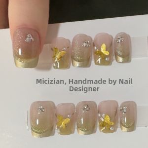 Golden Butterfly Cats Eye Handmade Nail Art Stickers False Nails Wearable Nail Tips 5003# Beauty Nail Products