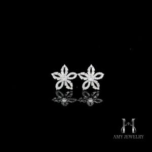 BAM09 Bông tai nữ bạc 925 xi bạc - xi bạch kim đính đá CZ