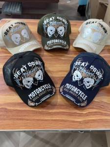 Hot Sale Puck Style Cap Double Skull Embroidery Trucker Hat For Men Woman Breathable Mesh Cap Motorcycle Outdoor Baseball Cap