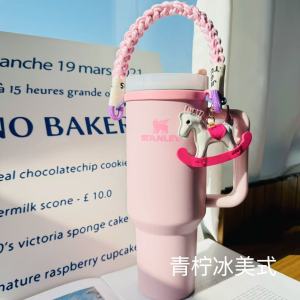Pink Weaved Thick Hemp Rope Stanley Ice Maker Cup Holder Handheld Lanyard Cup Cover Universal Design for Mass Appeal