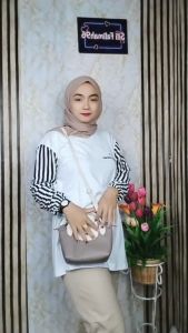 Kaos Terlaris Stripe Oversize Lengan Balon / Atasan Bigsize Wanita / Oversized T-shirt Basic