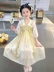 ชุดเดรสฤดูร้อนสำหรับเด็กผู้หญิง ชุดเจ้าหญิงสไตล์โบราณ ชุดเดรสยาวปานกลางแขนสั้น สวมใส่สบาย ชุดเด็กผู้หญิง
