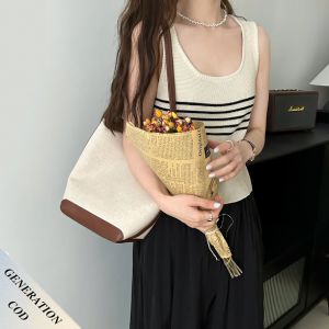Korean Style Knitted Camisole Women Summer Stripe Vest Short Slimming Fit Tank Top
