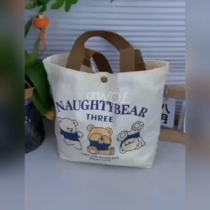 Cute Canvas Lunch Bag Mini Handbag Gift Bag Small Tote Bag With Button