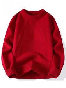 ROMON | Romon Mens Knitted Sweater Round Neck Base Layer Winter Fashion City Style Long Sleeve Comfortable Fit Solid Color New Year Celebration