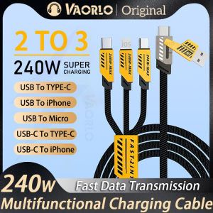 VAORLO 5 IN 1 Fast Charging Cable 1.2M 6A 240W Fast Charging Type C Mecha Data Transfer Wire Micro USB Lightning Charger Line Compatible With iPhone 15/16 IOS For Smartphone Headphones Backup Power