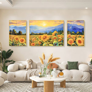 Sunflower Living Room Decorative Painting Modern Minimalist Sofa Wall Painting High-End Elegant Landscape Mural Three-Piece Painting