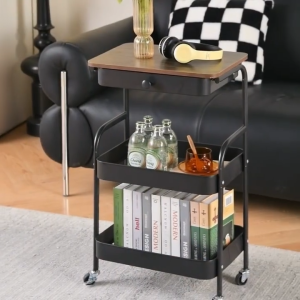 Rolling Cart with Storage Basket Steel Trolley Shelf Kitchen Rack Mobile Side Table Living Room Bathroom Office