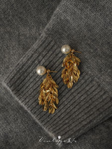 Golden Wheat Ear French Vintage High-End Sensation Pearl Tassel Earrings Elegant Versatile Silver Plated Jewelry for Women