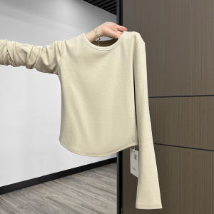 เสื้อยืดคอกลมสีพื้นสำหรับผู้หญิง แขนยาว ทรงเข้ารูป เสื้อตัวบนสไตล์เกาหลี ทรงเข้ารูป ทรงเข้ารูป แขนยาว เสื้อตัวบน