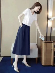 Cotton Linen Halter Neck Top And Skirt Two Piece Set Womens Fashionable Summer Outfit Casual Pure Color V Neck Ensemble