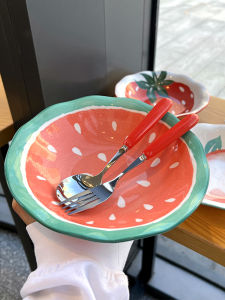 Attractive Ceramic 8-Inch Large Capacity Fruit Salad Deep Soup Plate High Aesthetic Value Dinnerware Underglaze Color Dining Utensils