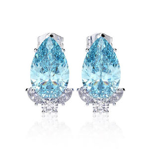 Huitan Thanh Lịch Hình Giọt Nước CZ Bông Tai Nữ Màu Hồng/Xanh Dương Đính Đá Cubic Zirconia Cưới Cô Dâu Đính Hôn Trang Sức Thời Trang