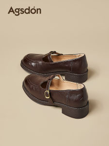 Agsdon Brown Mary Jane Shoes Womens Fall 2025 New Style Breathable British Style Single Shoes Leather Shoes Fashionable Casual