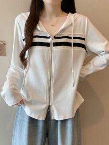 plus Size Hoodie Cardigan Thin Outerwear Women Spring Autumn New Style Slim Short Double Zipper Top Comfortable Loose Fit Korean Style