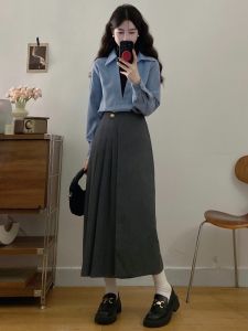RELNLEX | Bộ Áo Sơ Mi Giả Hai Mảnh Dáng Elegance Phong Cách Pháp Plus Size