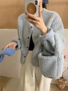 Chic Lamb Fur Jacket Womens Loose Slimming Single Button Cardigan Korean Style Autumn Winter New Arrival Mumeili Commute
