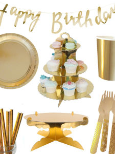 Gold Stamp Party Decoration Wedding Reception Western Banquet Birthday DIY Disposable Tableware Paper Plate Dessert Table