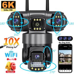 Camera CCTV Không Dây 3 Ống Kính Mạng 4G Wifi Giám Sát 360 Độ Ngoài Trời Chống Nước Với Ống Kính Ba Chiều 12MP Và Tầm Nhìn Ban Đêm Màu Sắc