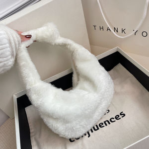 กระเป๋าผ้าขนสัตว์ฤดูร้อน กระเป๋าสะพายไหล่แบบอเนกประสงค์สำหรับผู้หญิง กระเป๋าถือแบบมีซิป กระเป๋าผ้าขนสัตว์สไตล์เกาหลีขนาดเล็ก