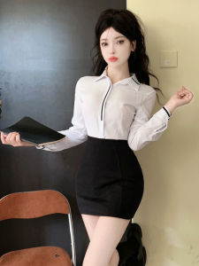 Uniform Set Workwear Shirt Beauty Salon Health Care Foot Bath High Waist Skirt Elegant Shirt Dress Nylon Polyester Blend Long Sleeve Short Skirt