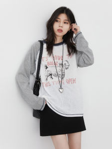 Áo Thun Dài Tay in Chữ Cổ Tròn Sang Trọng Lịch SựVEN Rebel Commute Mùa Thu Đông Mới Áo Thun Nữ Dáng Rộng Thoải Mái Bằng Cotton Polyester