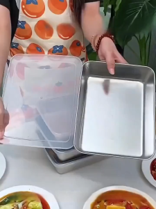 Philippines Top1 304 Stainless Steel Japanese Style Tray Food Storage Box with Lid Household Fresh-keeping Box Tray BBQ Food Trays with Lid Fruit Containers Food Trays for Picnic
