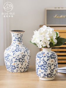 New Chinese Style Blue and White Porcelain Ceramic Vase Decoration Retro Fancy Living Room Flower Arrangement Hydroponic Flowers Green Plant Decorations