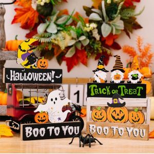 Halloween Pumpkin Ghost Wooden Table Ornament Tree Shaped Ghost Table Guide Sign Party Table Decoration Supplies Atmosphere Prop