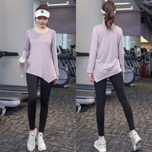 เสื้อผ้าออกกำลังกายวิ่งฤดูใบไม้ร่วงสำหรับผู้หญิงไซส์ใหญ่ 200 ปอนด์ ชุดโยคะแห้งเร็ว แขนยาว ทรงหลวม ชุดกีฬา ชุดโยคะเช้า ชุดออกกำลังกาย