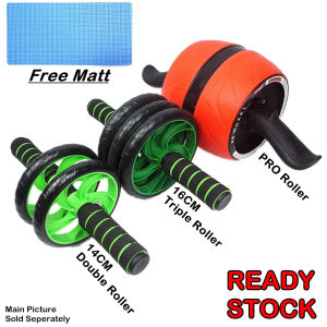 【CoreLab】Pengempis Perut Senaman Heavy Duty Double Triple Ab Abs Wheel Abdominal Wheel Roller (Free Knee Mat) Home Gym Equipment Exercise Belly Tools 14CM 16CM