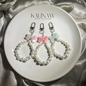 KALINAW PastelPuff Ribbon Pearl Beaded Keychain/ Phone Lanyard