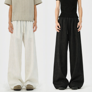 izzue | Black Quick-dry Casual Pants Men Summer Ice Silk Wide-leg