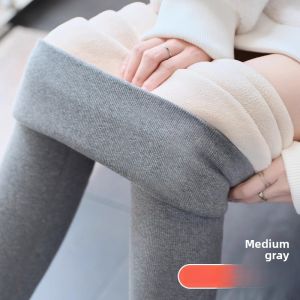 Miiow | Thickened Fleece High-waist Tight-fit Grey Leggings For Women Autumn Winter Warm Casual Long Pants High Elasticity Fiber