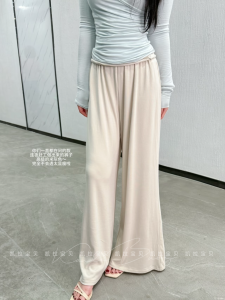 Slimming High Waist Straight Leg Pants in Beige Casual Comfortable Korean Style Womens Fashion plus Size Long Trousers