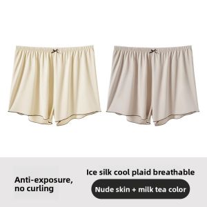 Miiow | Loose Ice Silk Safety Pants Womens Summer Thin Short Underwear Anti-Light Home Outdoor Wearable White Color Bottoming Pants