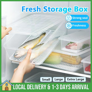 Freezer Food Storage Box 沥水保鲜冰箱冷冻收纳盒 Stackable Kitchen Refrigerator Fish Meat Seafood Food Storage Box Container Sealed Fresh-Keeping Box