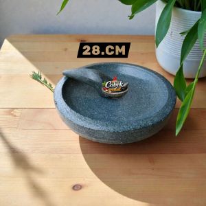 28cm Cobek Batu Asli Premium | Cobek Sambal Batu Alam Tebal Kuat Tahan Lama