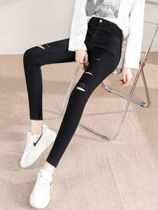 Slimming High Waist Magic Hole Punching Leggings Womens Outerwear Thin Summer Nine Points Black Pants Pencil Long Trousers