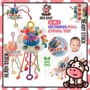⭐Moo Baby Octopus Pull String Toy 6 Month Baby Toy Toys for Baby Mainan Baby 6 Bulan ke Atas Mainan Montessori 婴儿玩具