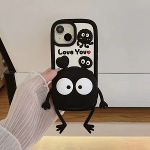 💗เทรนด์อินเทอร์เน็ตที่มีชื่อเสียง + ในสต็อก + COD 3d การ์ตูนขายาวลูกบอลถ่านหินสีดำเหมาะสำหรับ Iphone 11 12 13 14 15 Pro Max กรอบซิลิโคนอ่อนนุ่มเคสกันกระแทกด้านหลังโทรศัพท์