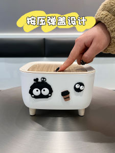 Desktop Small Trash Can Cute Office Bedroom Bedside Covered Press Type Storage Paper Basket Household Personal Cleaning Tool