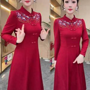 Đầm Che Bụng Thời Trang Cao Cấp Cho Phụ Nữ Mùa Thu 2024 Đầm Chữ a Dài Cổ Tròn Phong Cách Hàn Quốc Dành Cho Phụ Nữ Từ 25-35 Tuổi